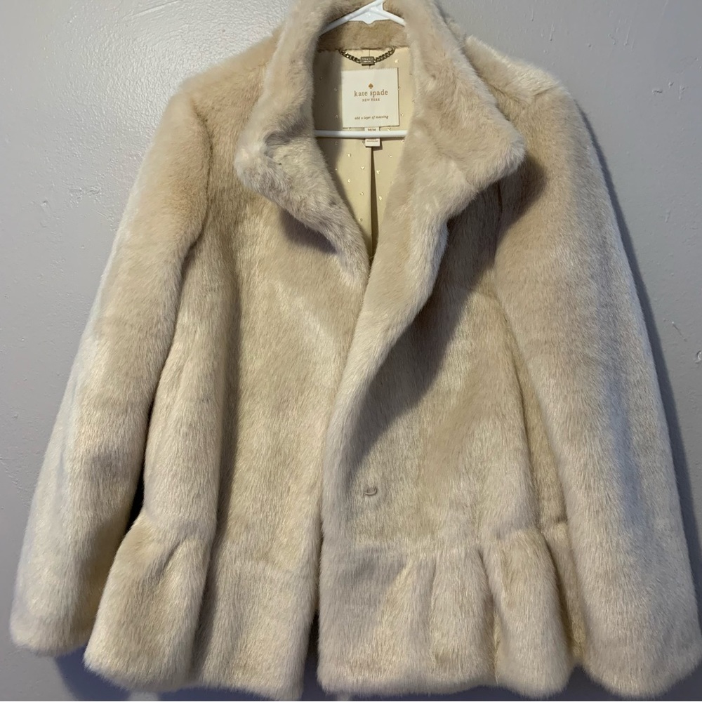 NWOT Kate Spade Champagne Faux Fur Coat